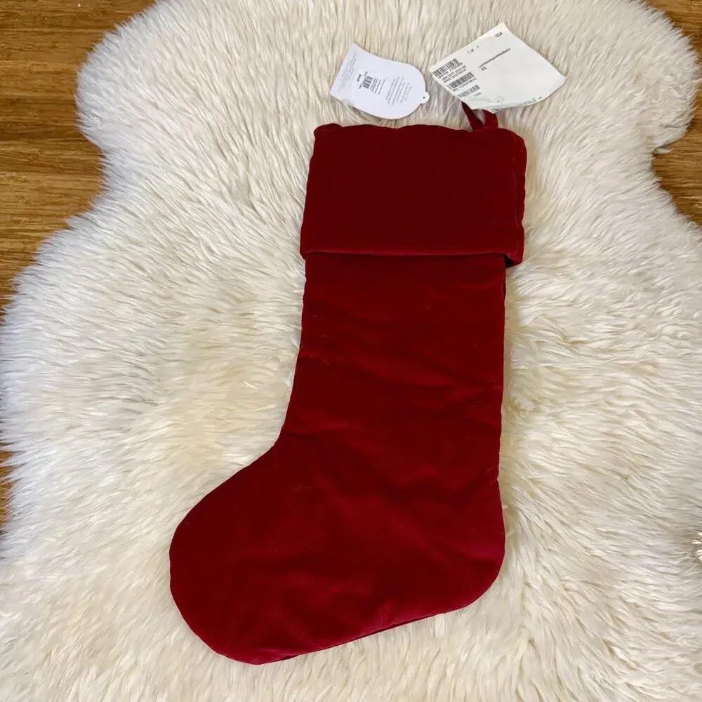 New Pottery Barn Kids Red Velvet Christmas Stocking White Embroidered “Ruthie”